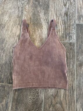 Wishlist Ribbed V-Neck Cropped Tank Top/ bralette - Mauve